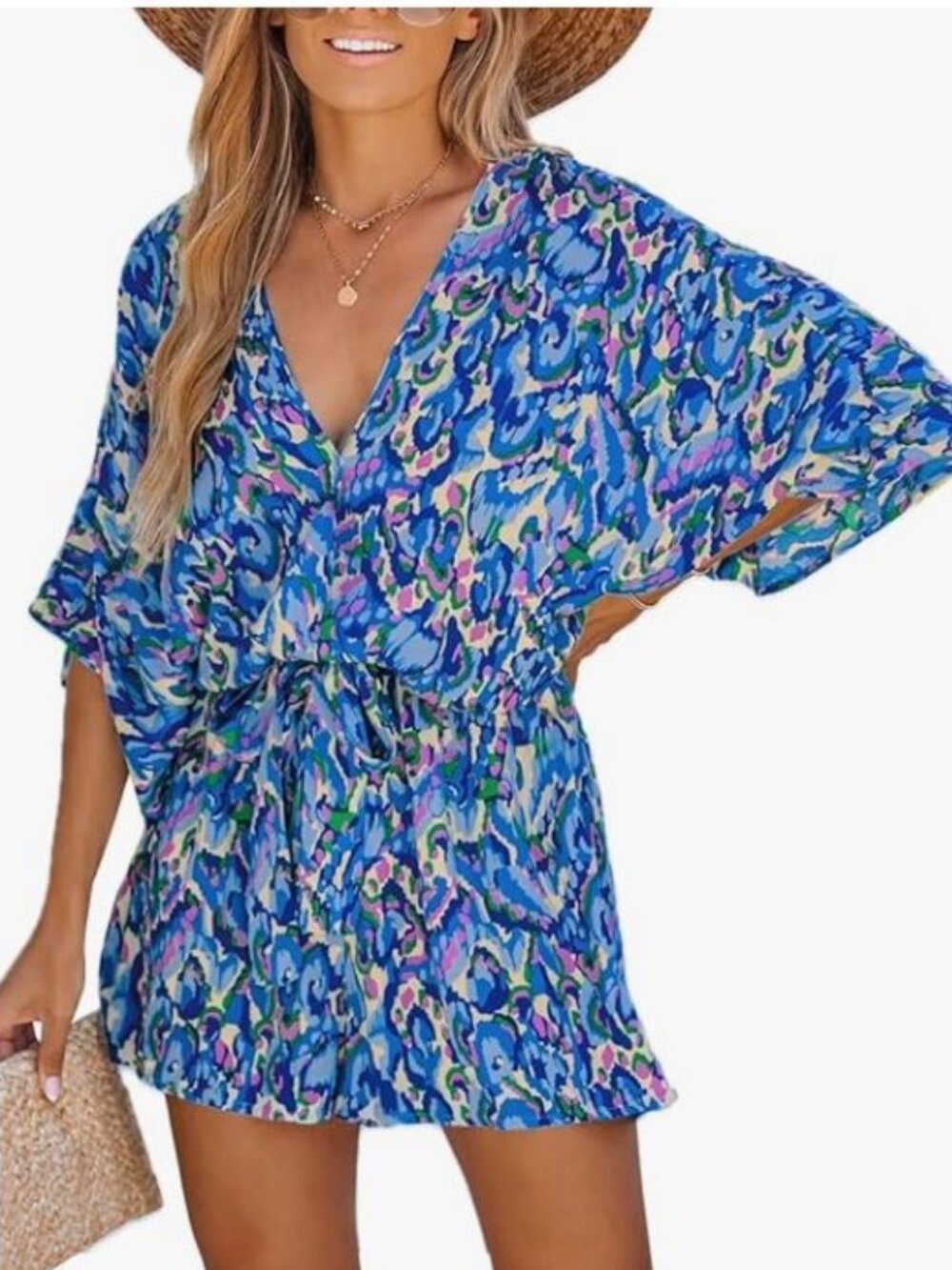 Cupshe Blue Patterend Romper Size L (8-10)